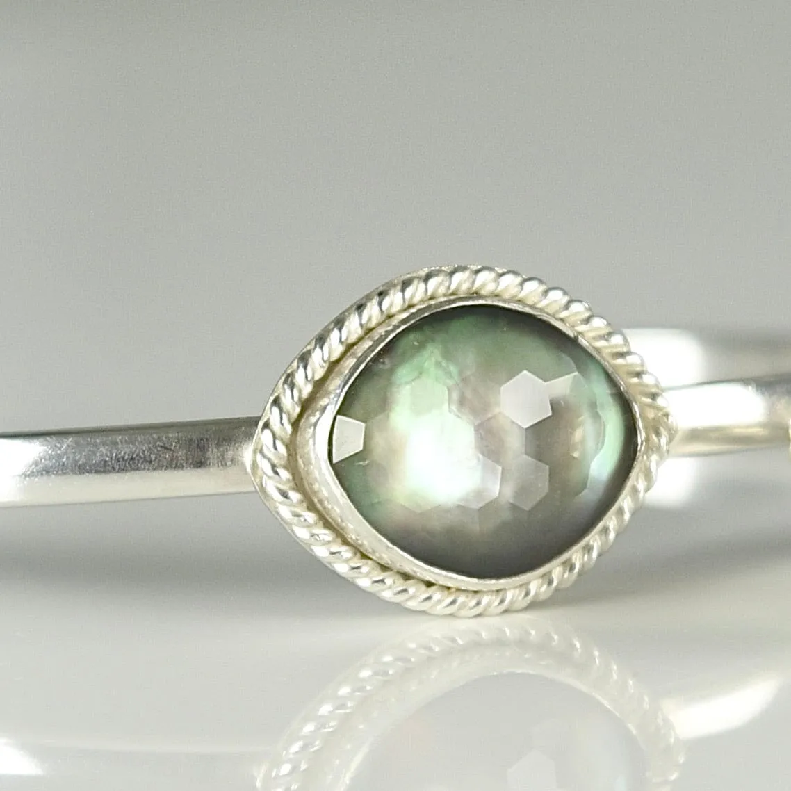MOTHER OF PEARL HIMALAYAN QUARTZ STERLING CUFF BRACELET