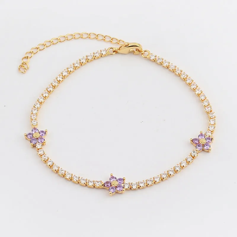 Multicolor Five Petal Flower Zircon Inlaid Simple Sweet Bracelet For Women