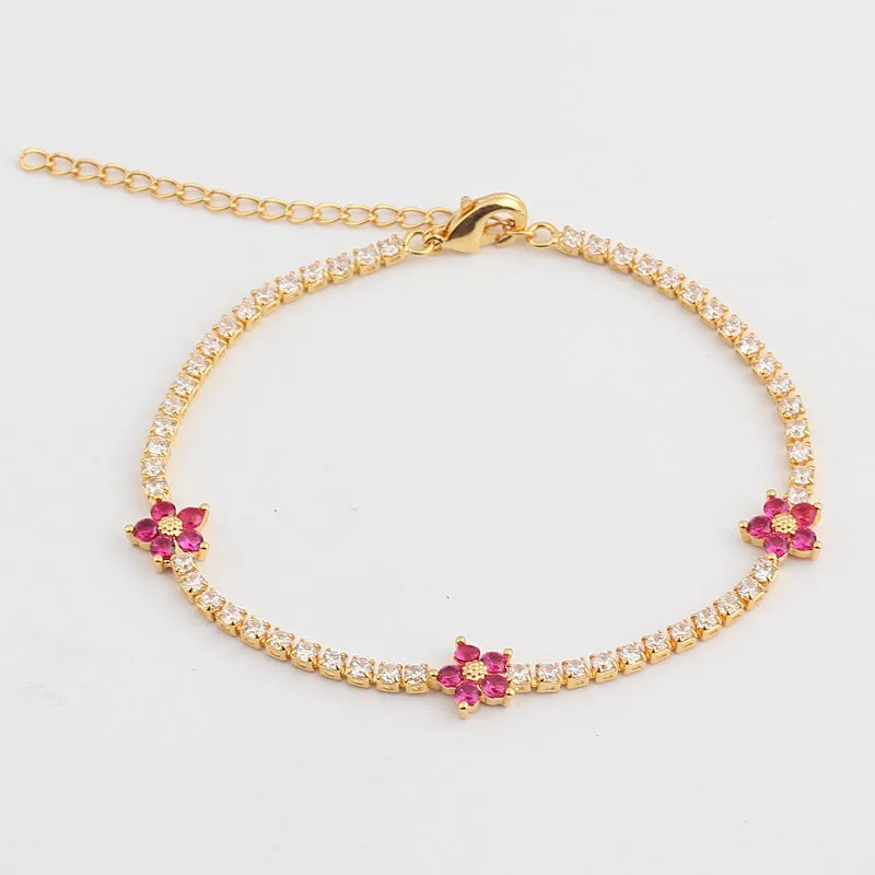 Multicolor Five Petal Flower Zircon Inlaid Simple Sweet Bracelet For Women