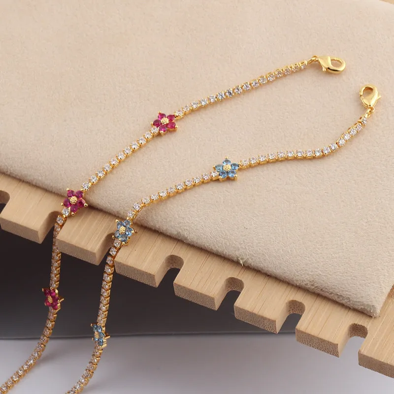 Multicolor Five Petal Flower Zircon Inlaid Simple Sweet Bracelet For Women