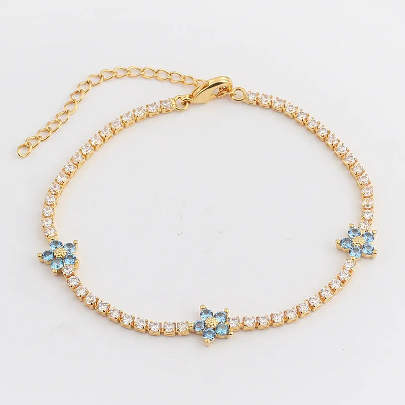 Multicolor Five Petal Flower Zircon Inlaid Simple Sweet Bracelet For Women
