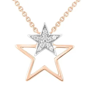 Natural Diamond Double Stars Pendant Necklace 10k Rose Gold Charm 18inch