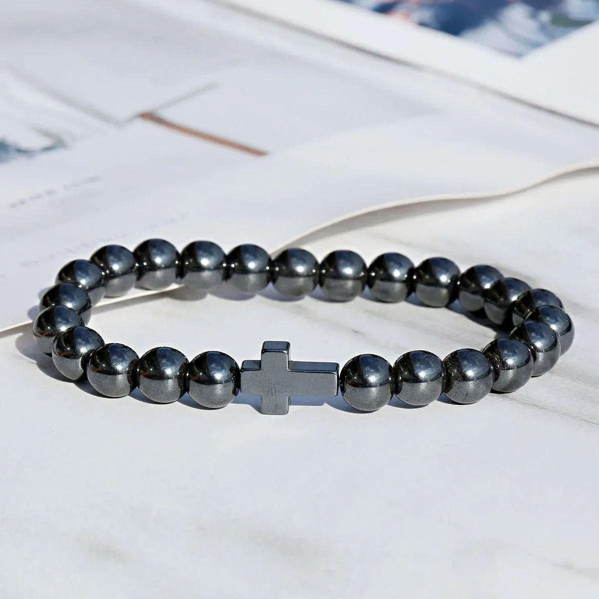 New Arrow Hematite Elastic Bracelet Men Jewelry Armband Heren Fashion Beaded Yoga Bracelet Women Bileklik