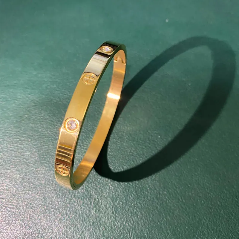 New Design Gold Color Zircon And Cross Nut Nail Bracelet & Bangle For Woman Stainless Steel Screw Brand Jewelry Dropshipping