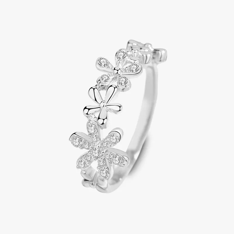 New freesia ring women's s925 sterling silver niche simple micro-inlaid flower ring versatile bracelet