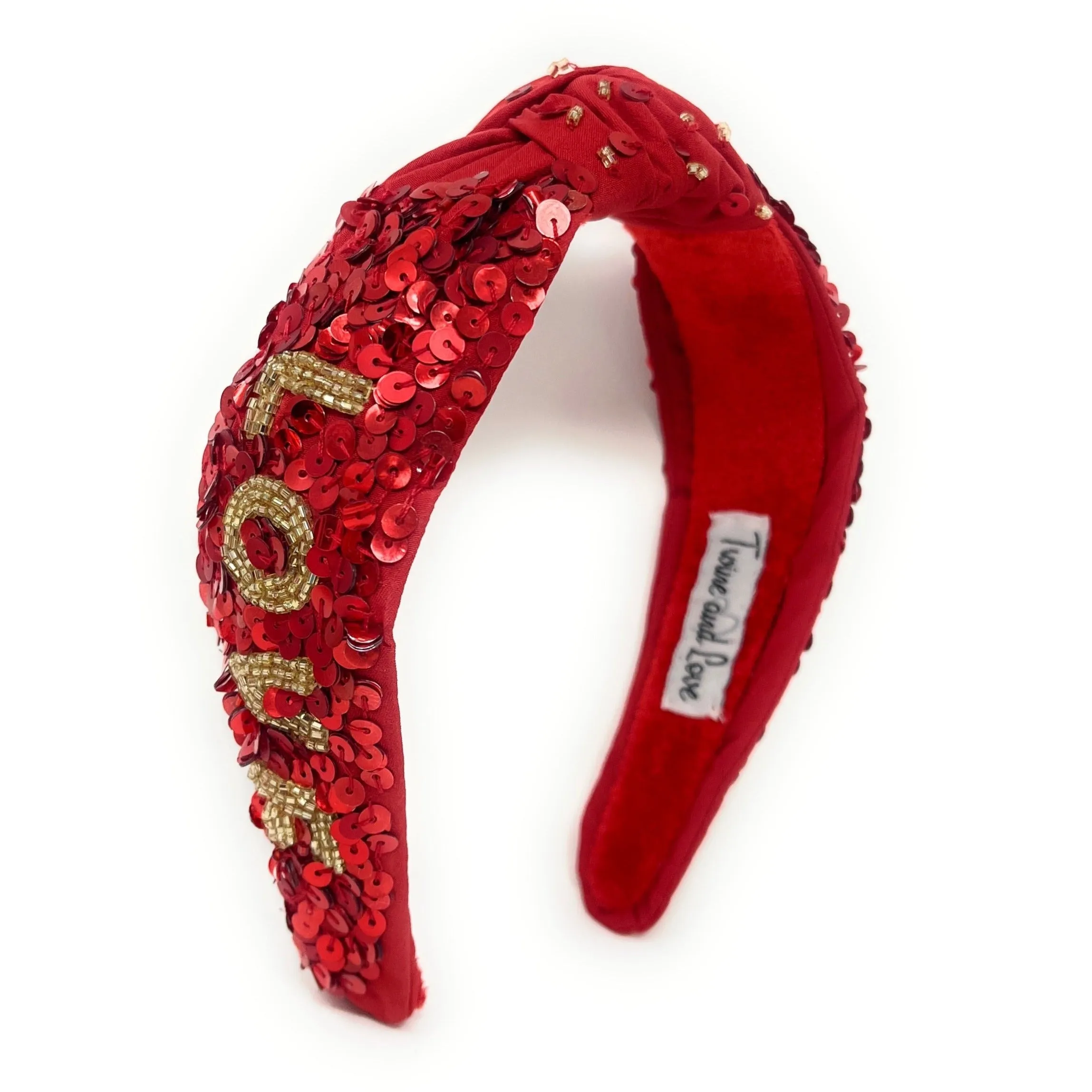 New! LOVE Sequin Red Knot Headband