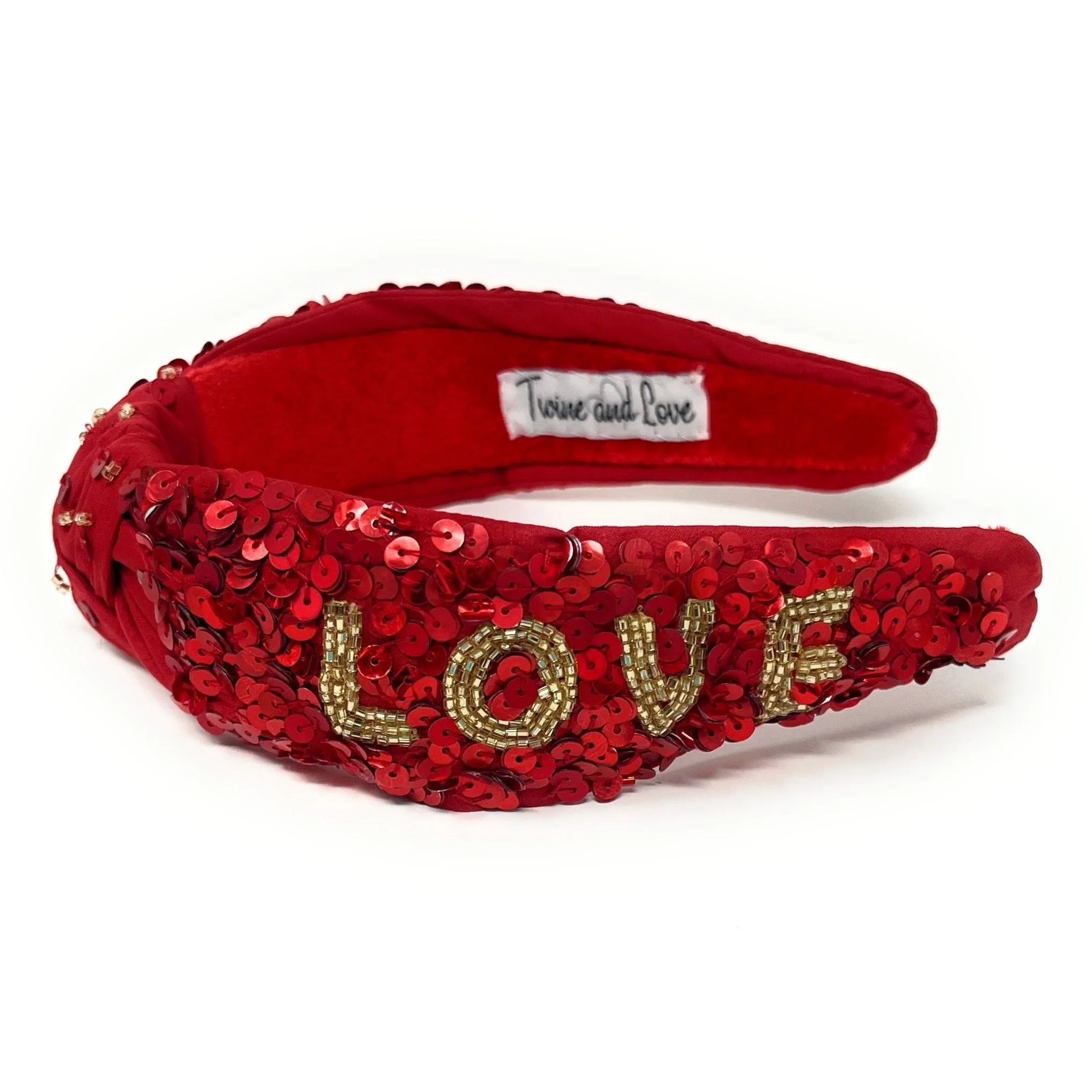 New! LOVE Sequin Red Knot Headband