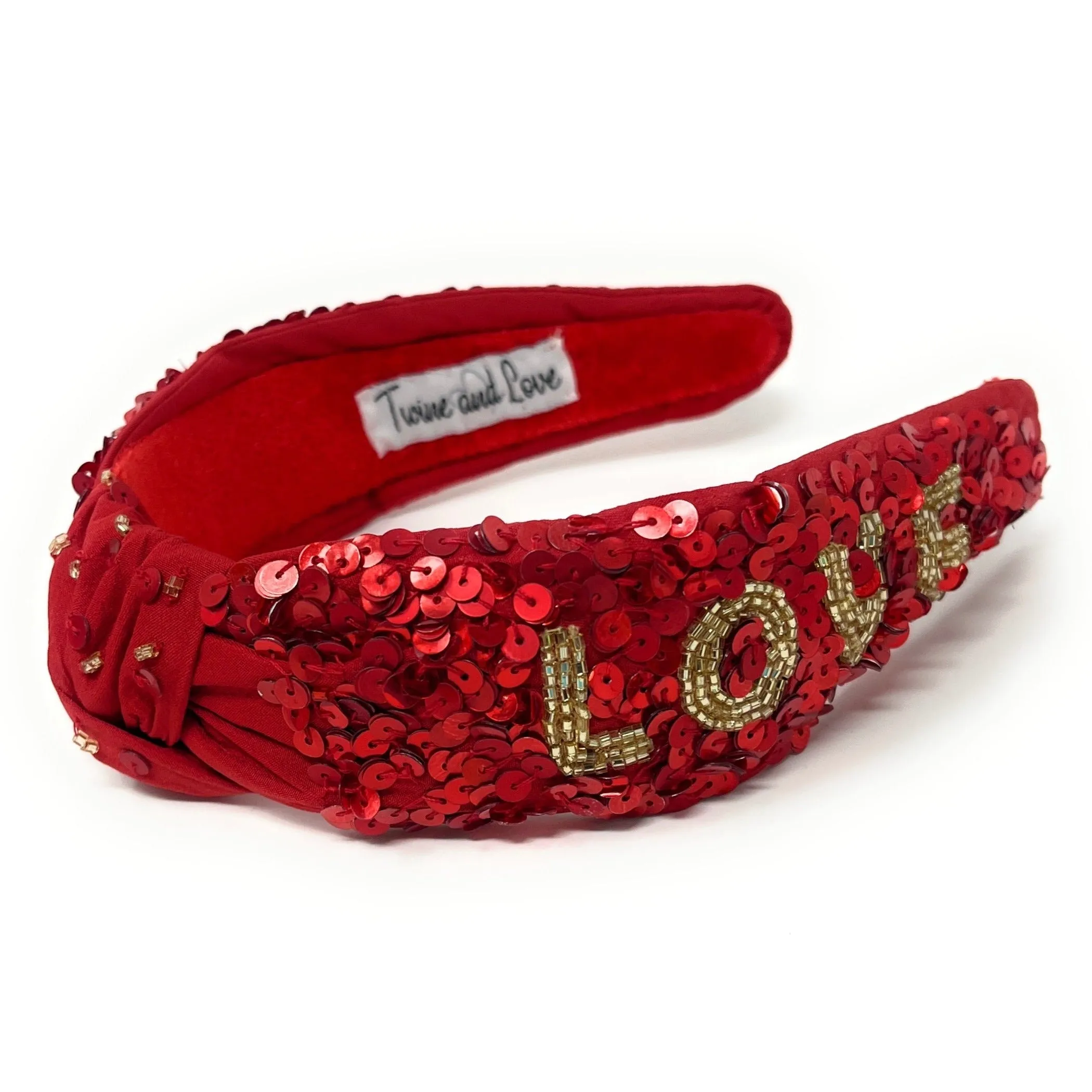 New! LOVE Sequin Red Knot Headband