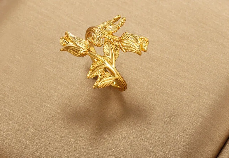 New style internet celebrity rose ring women's fashion personality alloy gold-plated flower ring