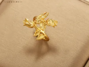 New style internet celebrity rose ring women's fashion personality alloy gold-plated flower ring