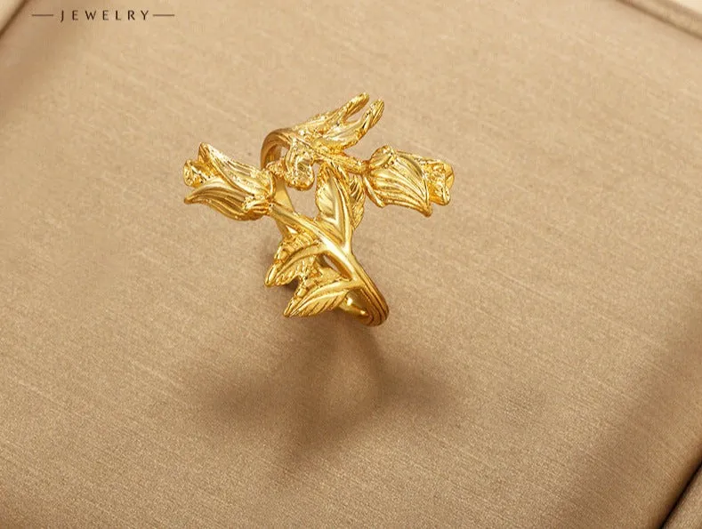 New style internet celebrity rose ring women's fashion personality alloy gold-plated flower ring
