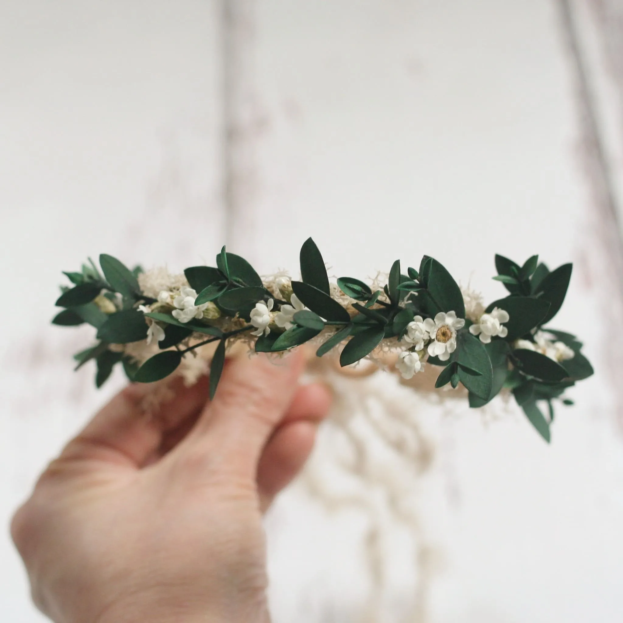Newborn Flower Crown MOUNTAIN DAYSY EUCALYPTUS