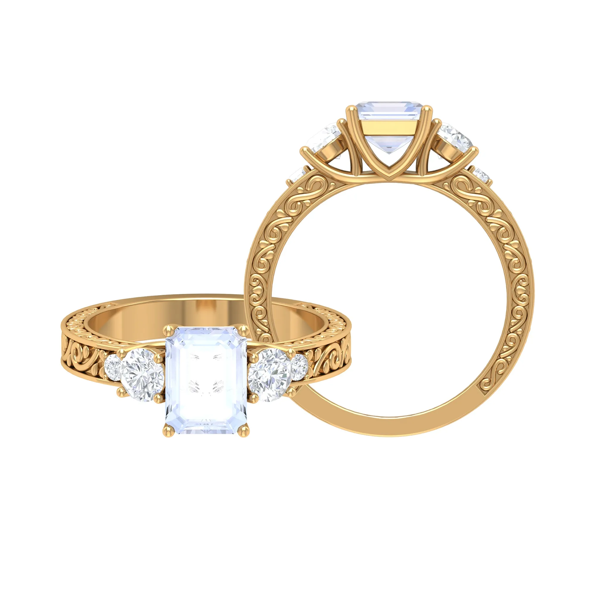 Octagon Cut Moonstone Engagement Ring with Moissanite