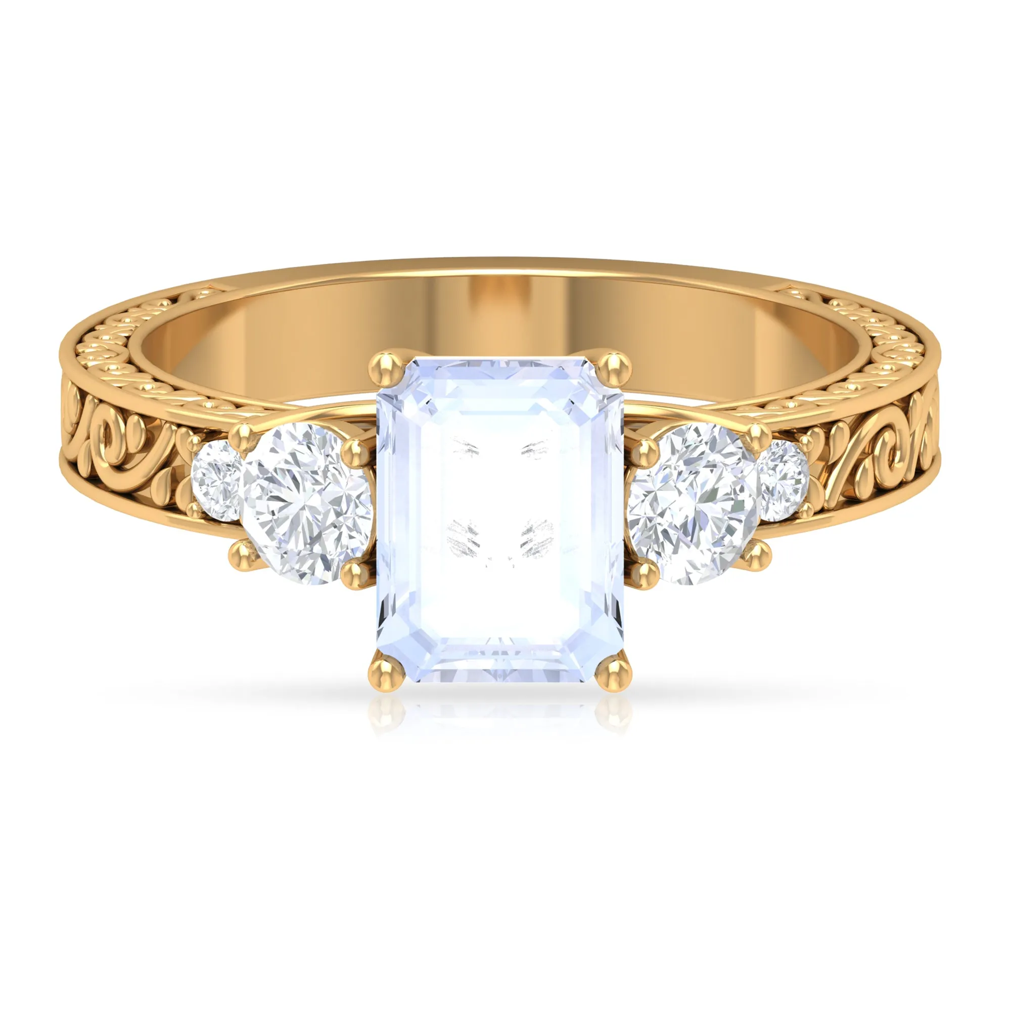 Octagon Cut Moonstone Engagement Ring with Moissanite