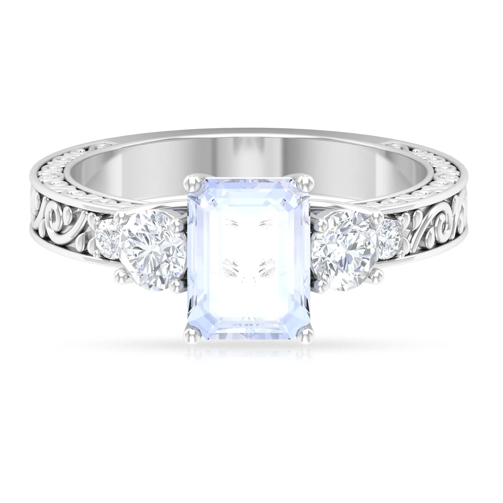 Octagon Cut Moonstone Engagement Ring with Moissanite