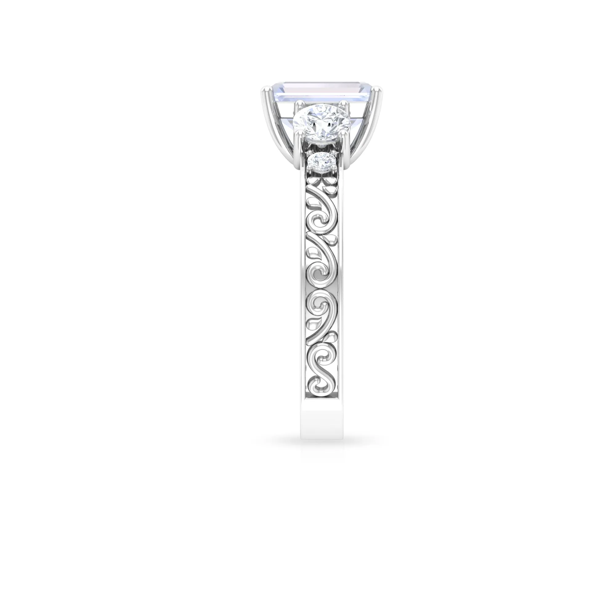 Octagon Cut Moonstone Engagement Ring with Moissanite