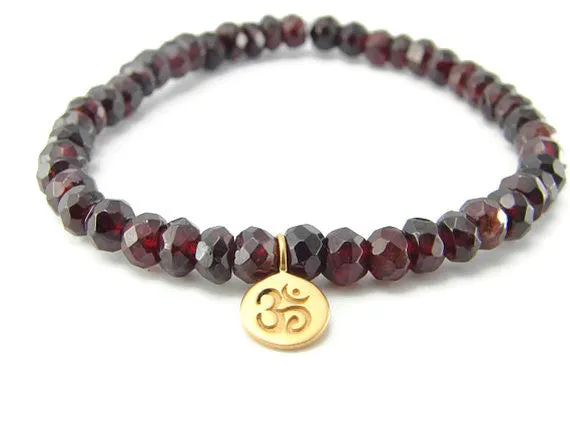 Om Bracelet | Garnet Gemstone Bracelet | Love Harmony | Yoga Jewelry