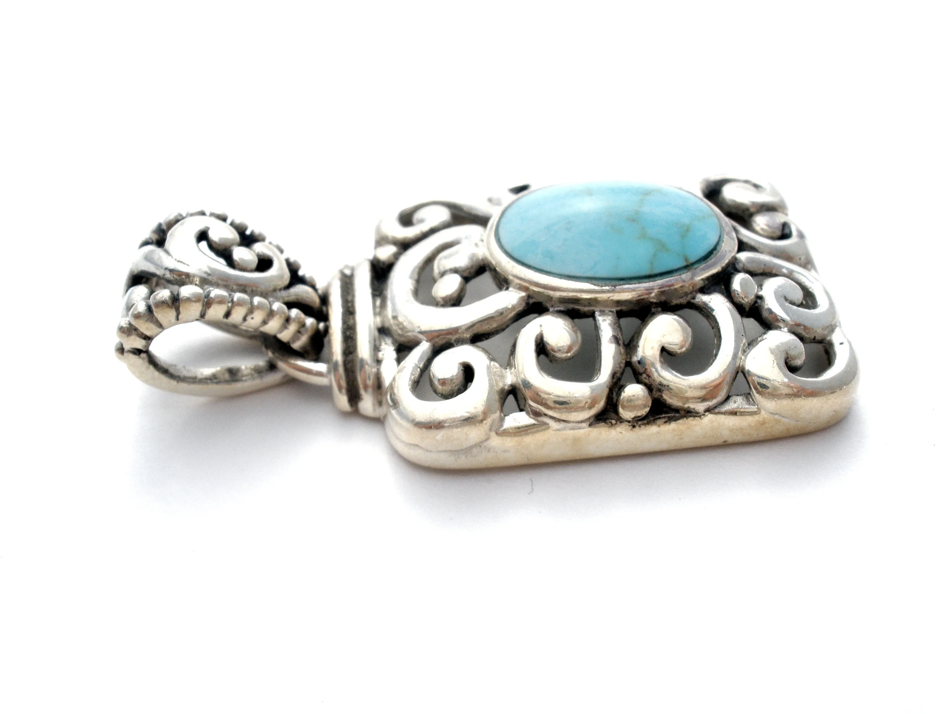 Open Work Sterling Silver Turquoise Pendant