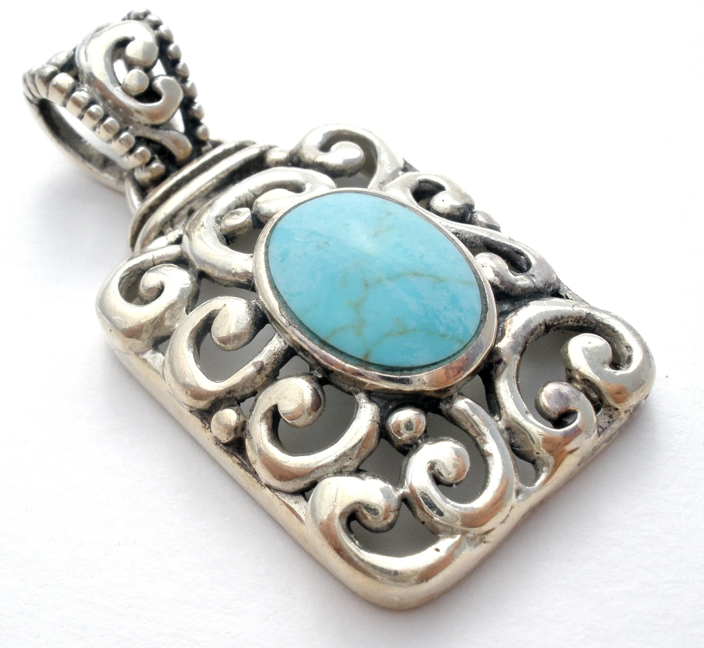 Open Work Sterling Silver Turquoise Pendant
