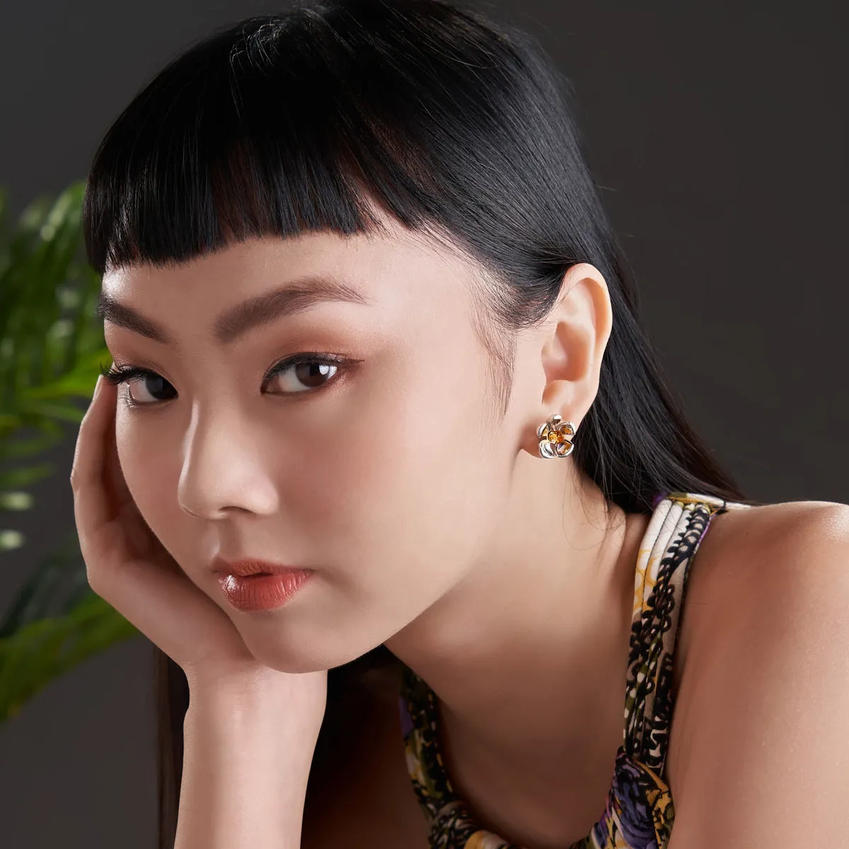 Orchid Garden Large Stud Earrings - Sterling Silver - Sapphire