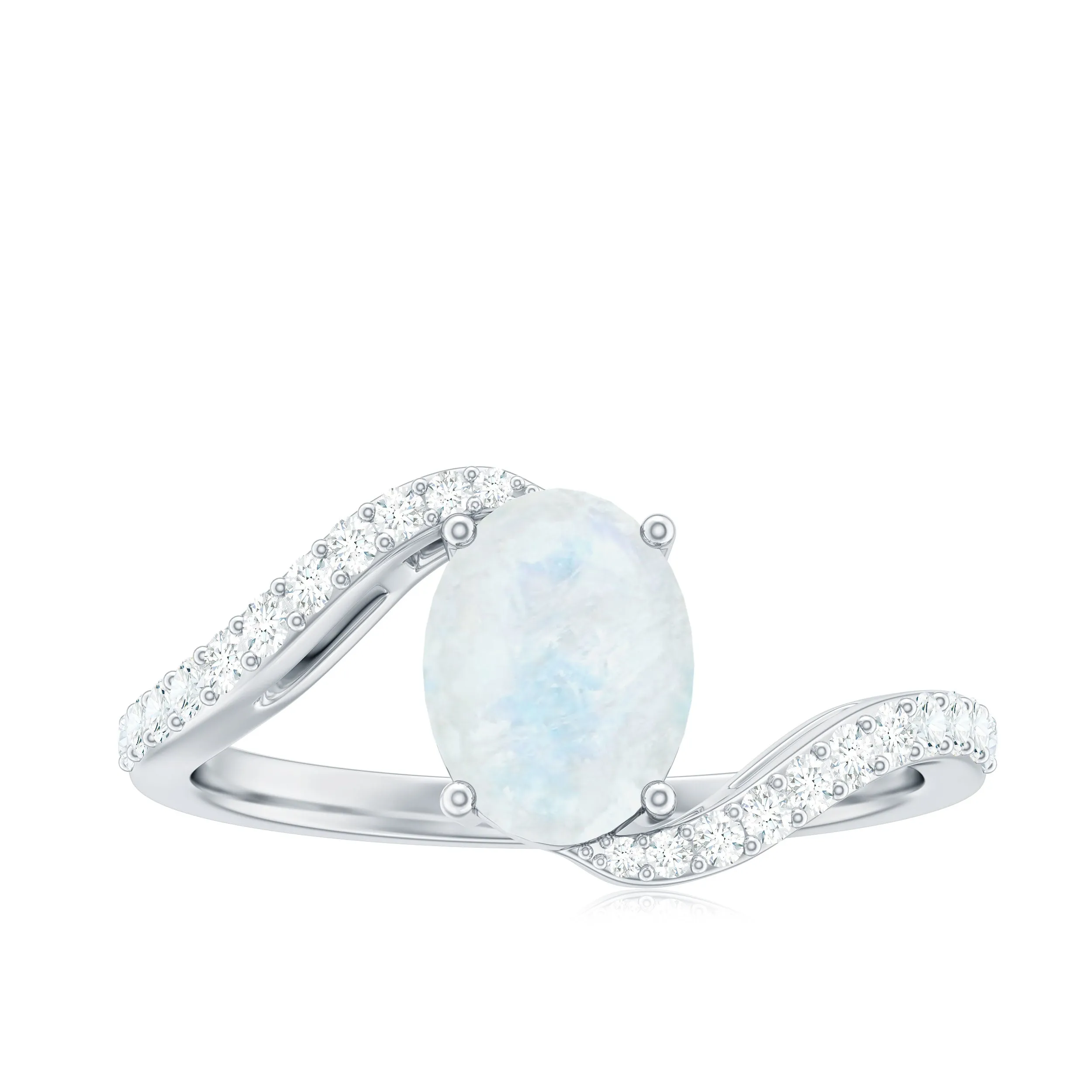 Oval Cut Solitaire Moonstone and Diamond Bypass Ring