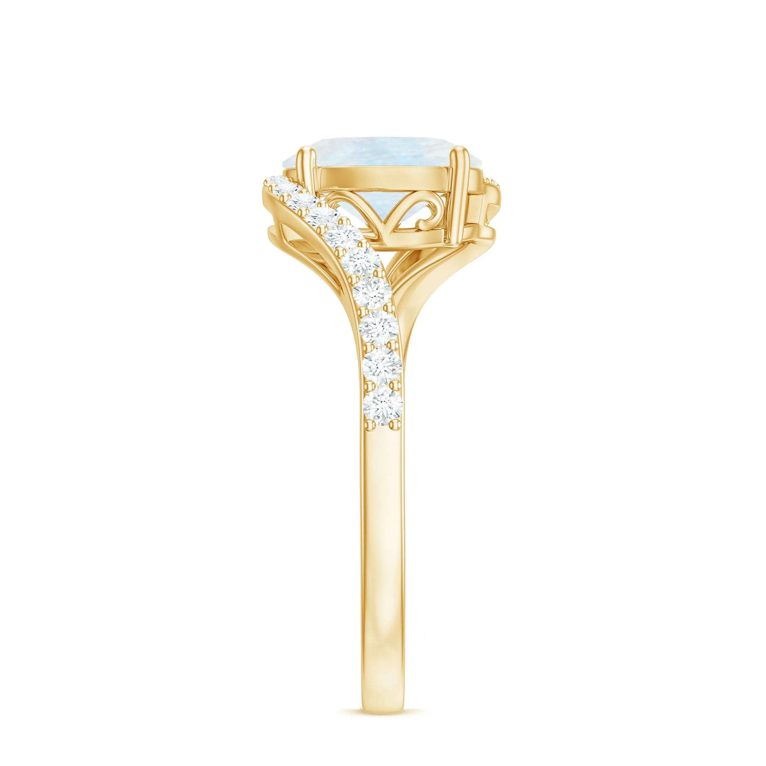 Oval Cut Solitaire Moonstone and Diamond Bypass Ring
