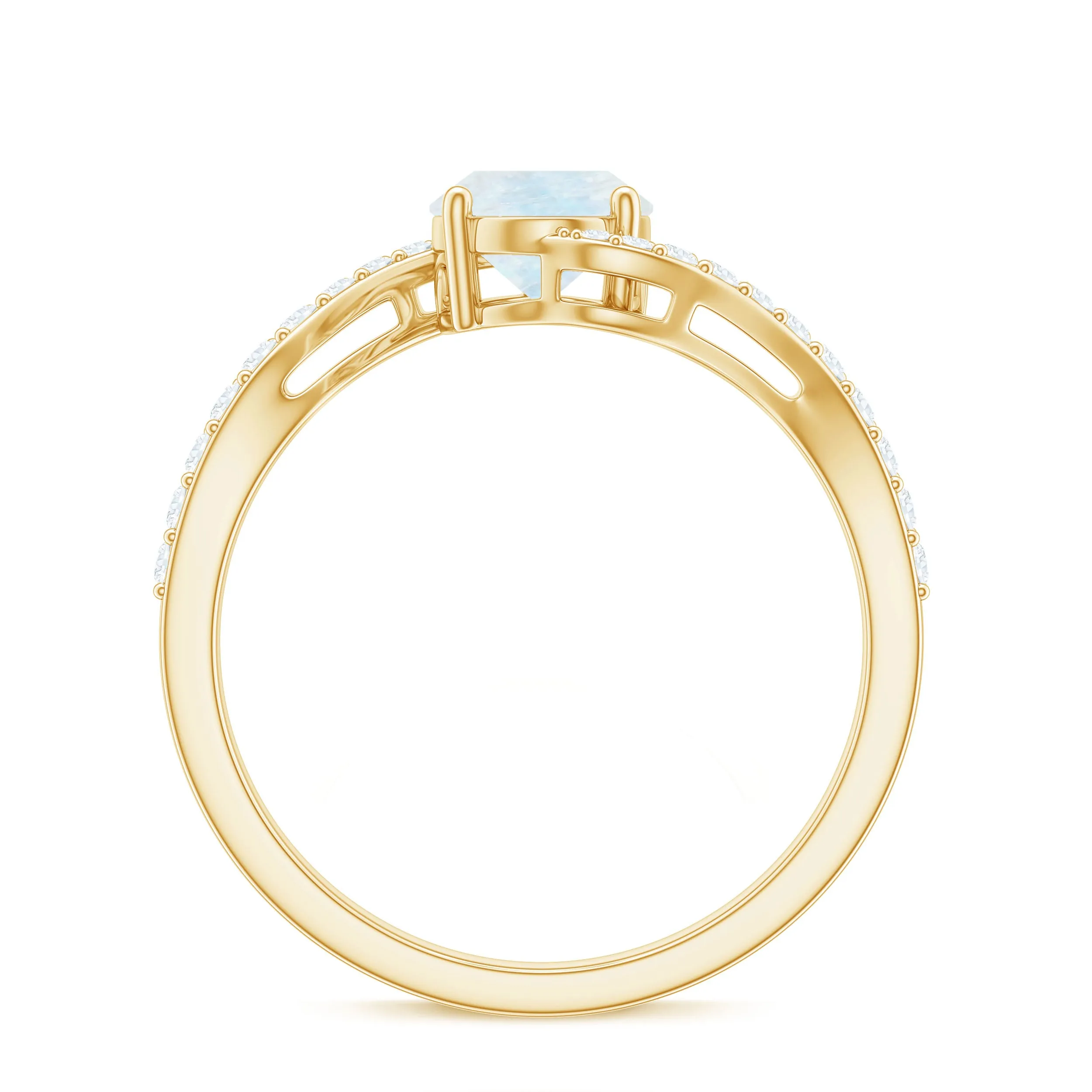 Oval Cut Solitaire Moonstone and Diamond Bypass Ring