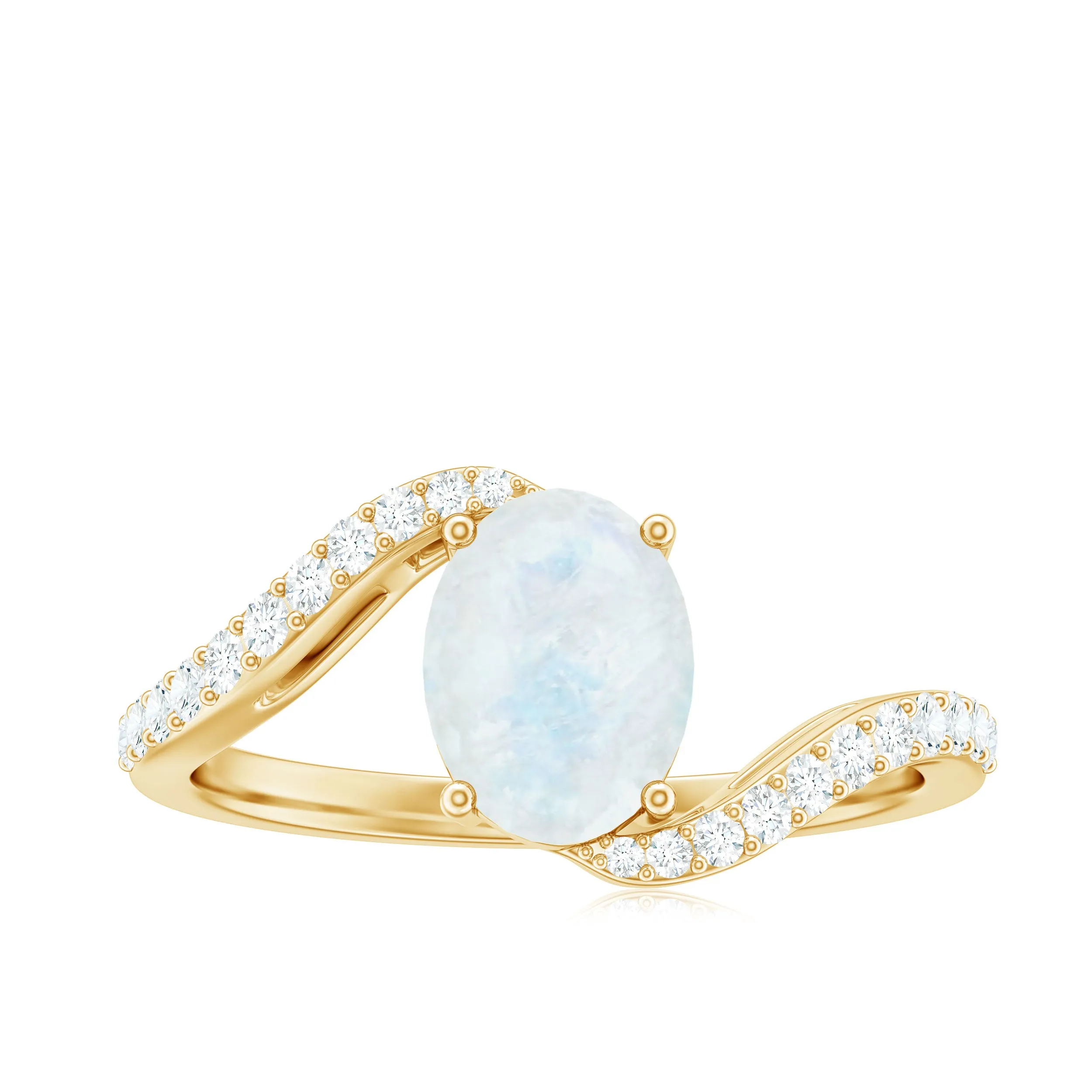 Oval Cut Solitaire Moonstone and Diamond Bypass Ring