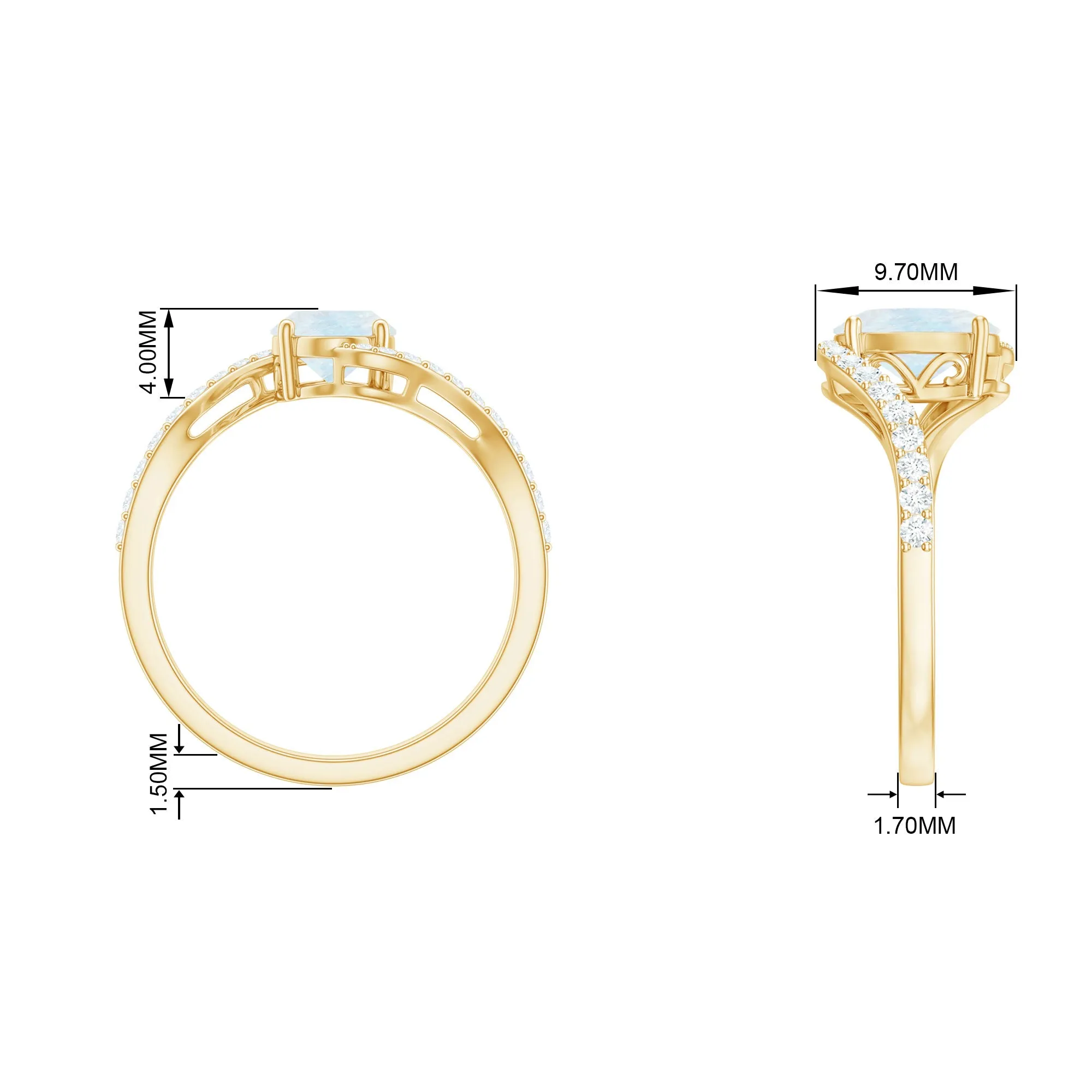 Oval Cut Solitaire Moonstone and Diamond Bypass Ring