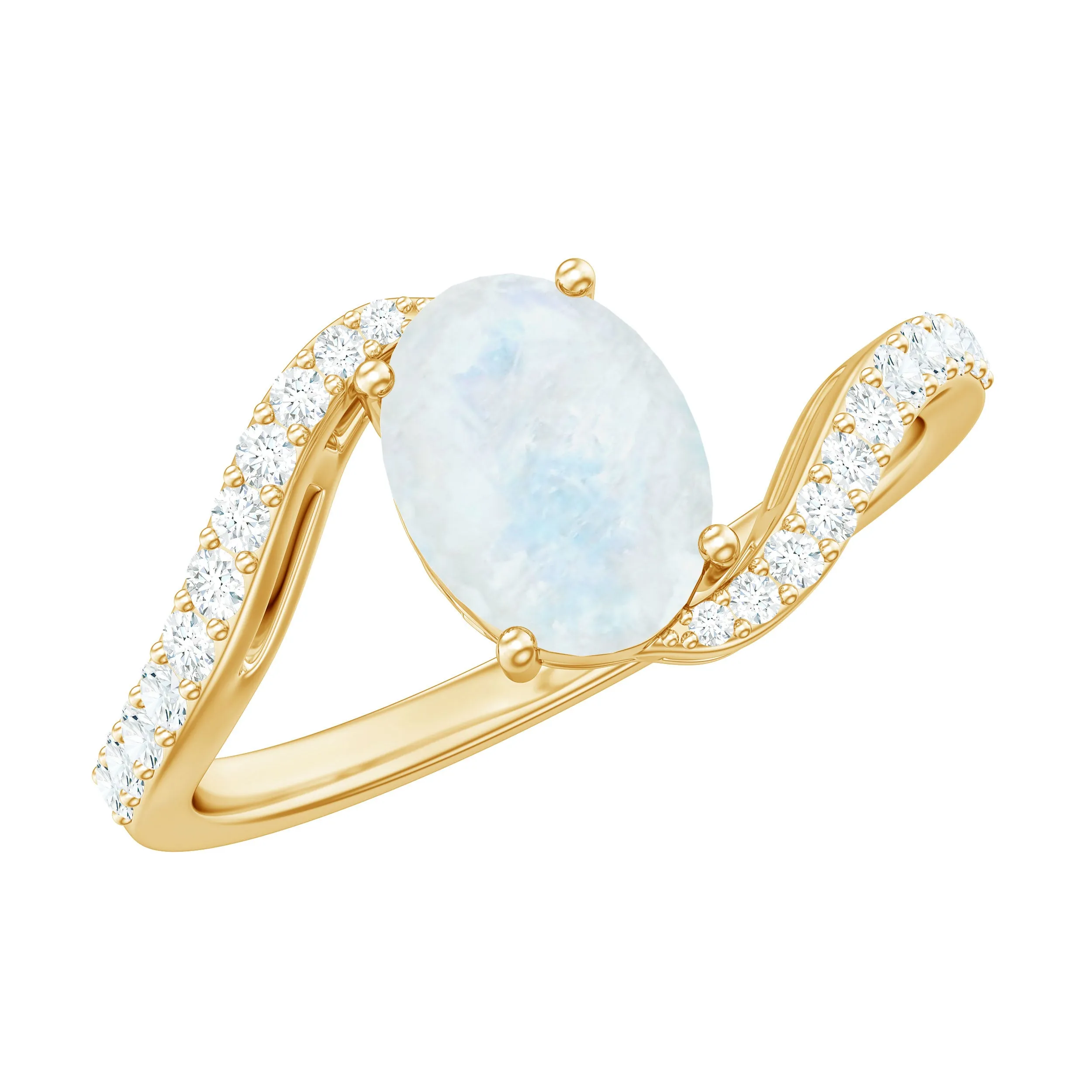 Oval Cut Solitaire Moonstone and Diamond Bypass Ring