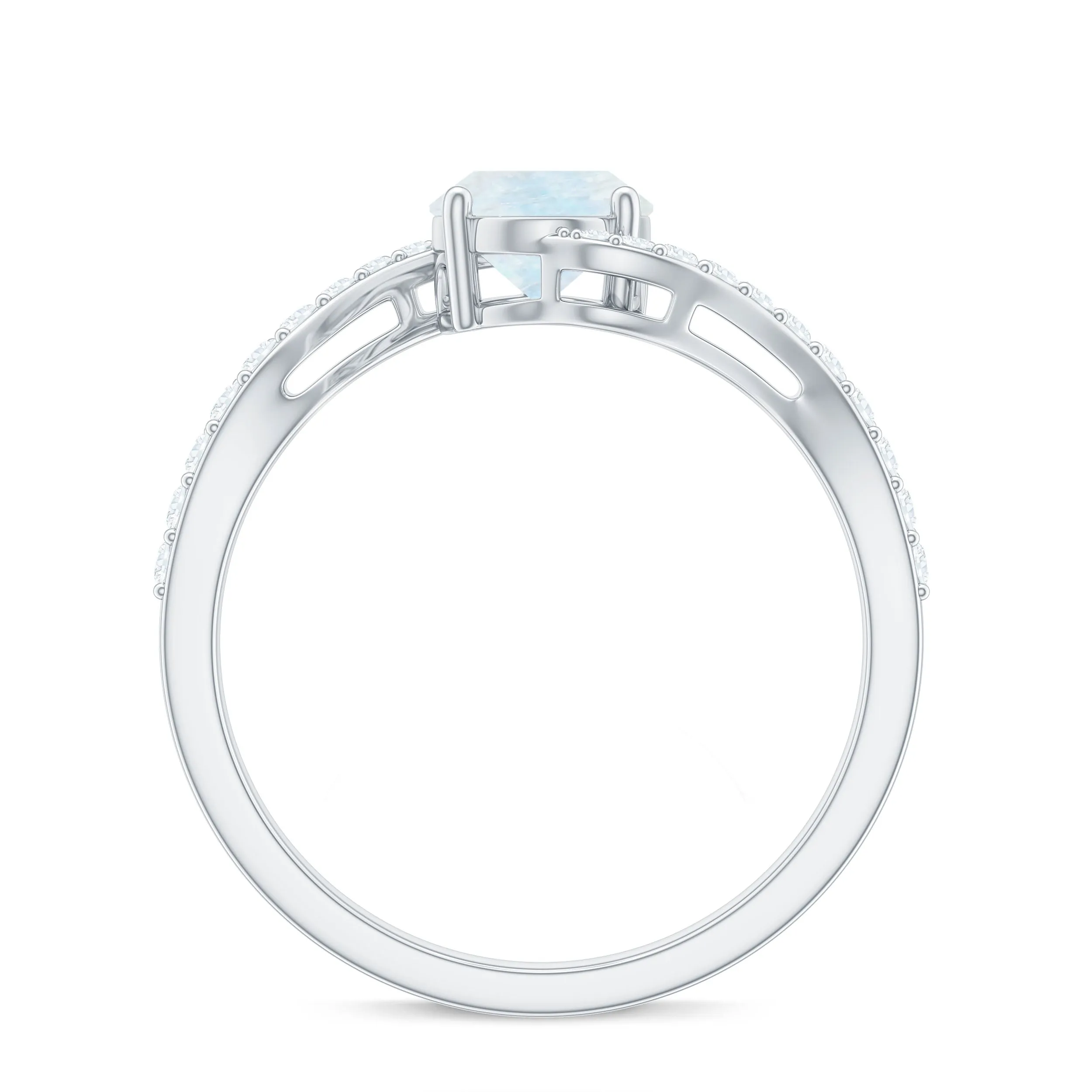 Oval Cut Solitaire Moonstone and Diamond Bypass Ring