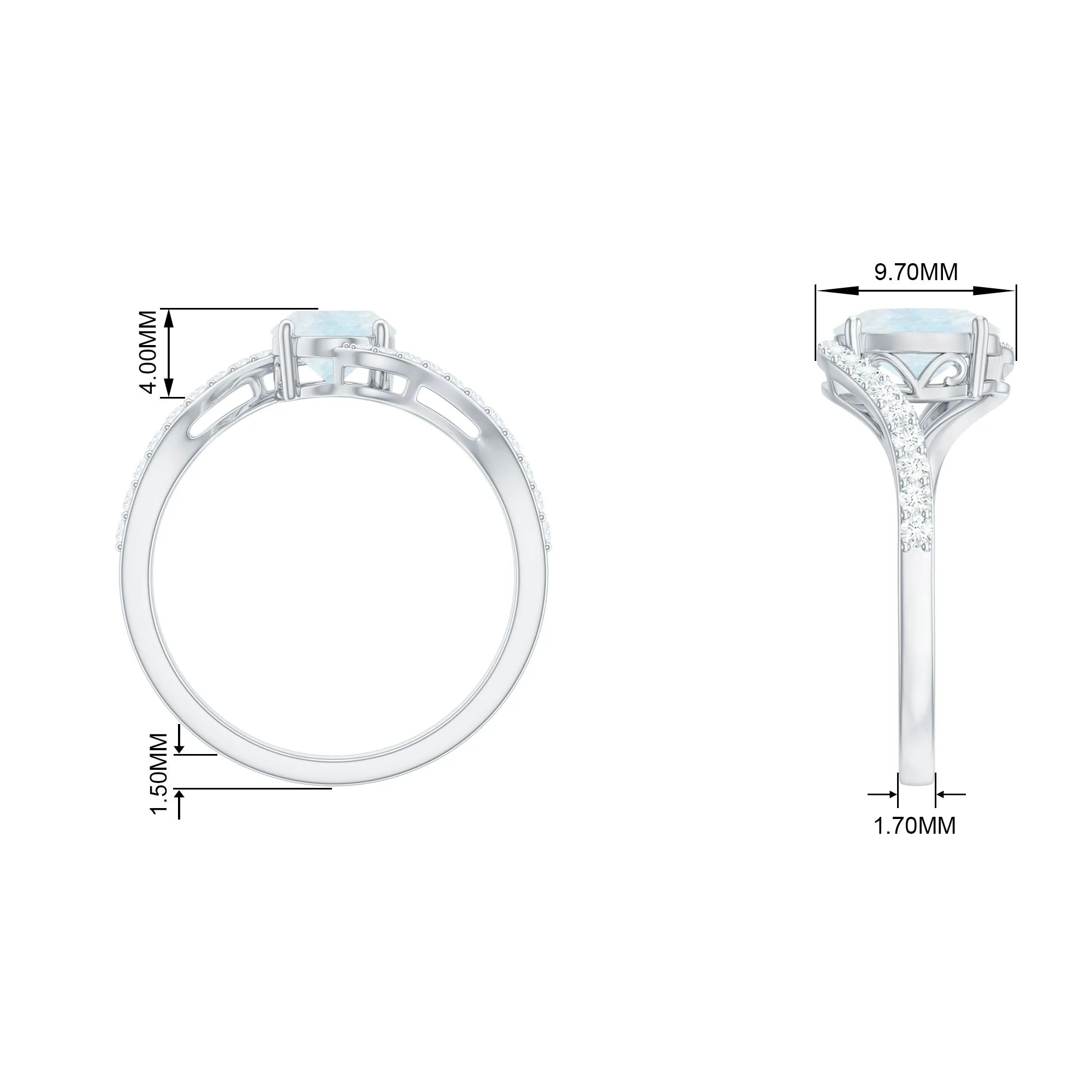Oval Cut Solitaire Moonstone and Diamond Bypass Ring