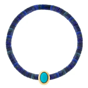 Oval Turquoise Cabochon Lapis Beaded Bracelet