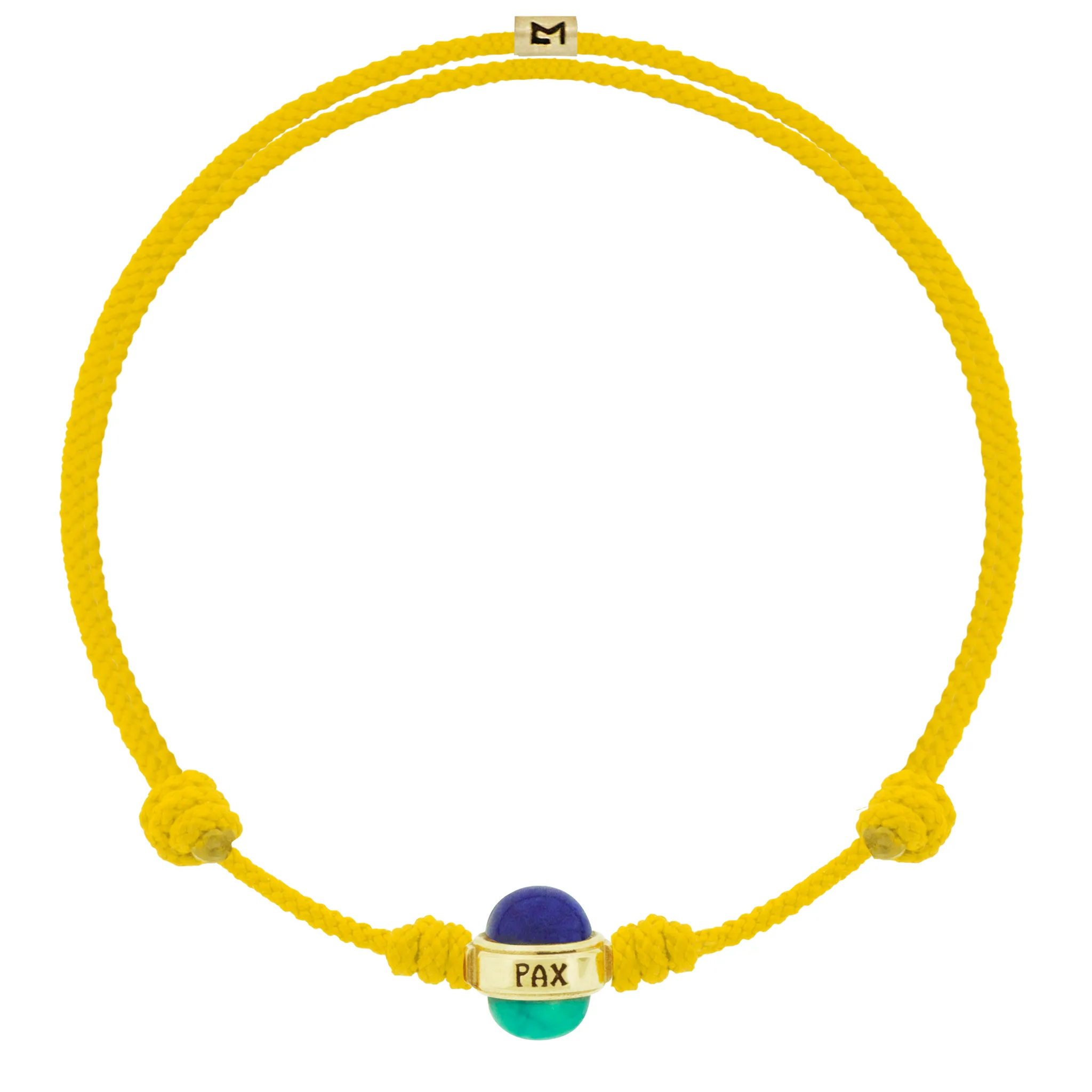 PAX Cabochon Bead on Yellow Cord Bracelet