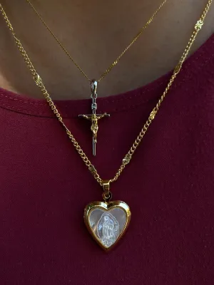 Pearlescent Virgencita Heart Locket Necklace