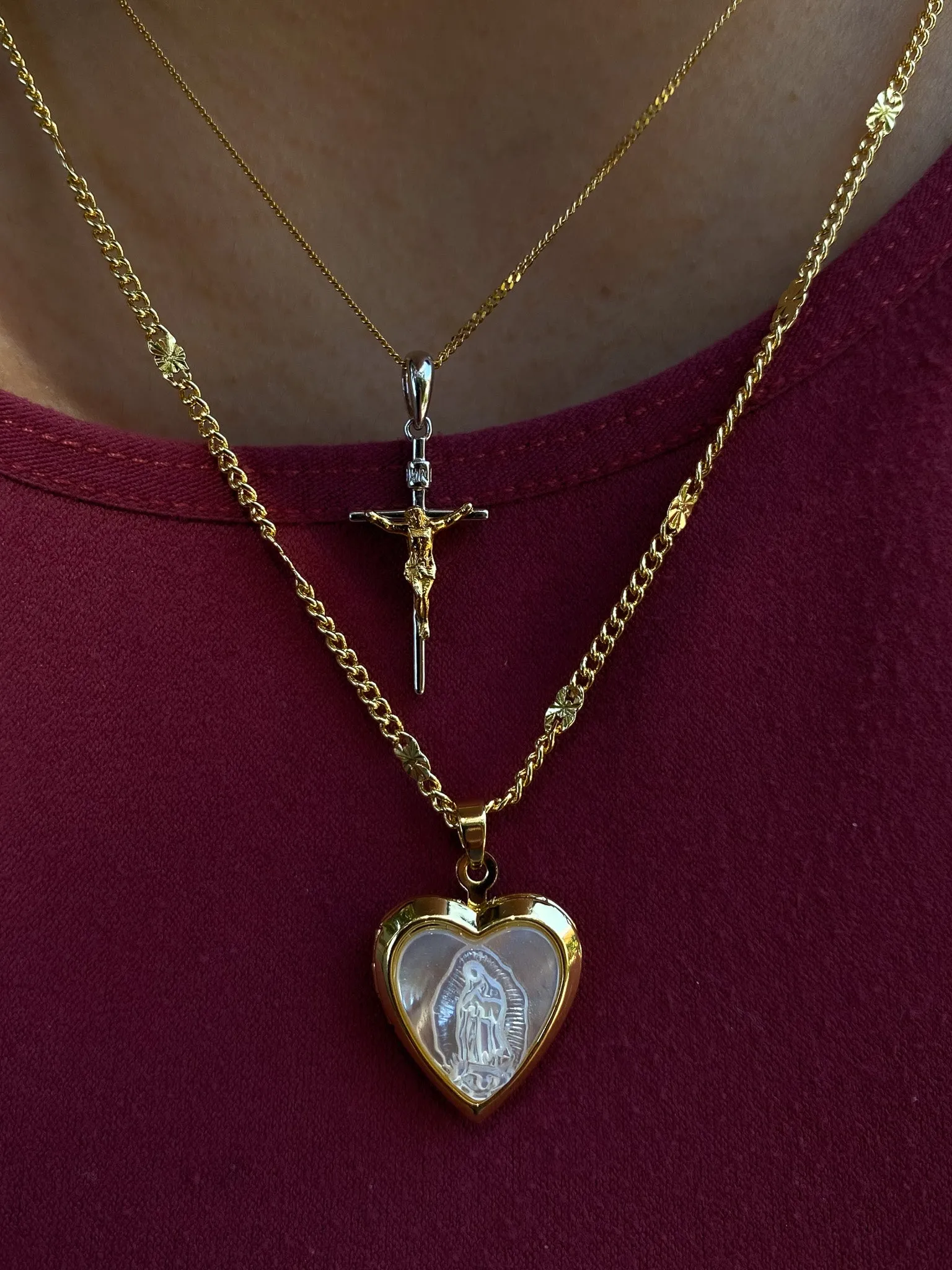 Pearlescent Virgencita Heart Locket Necklace