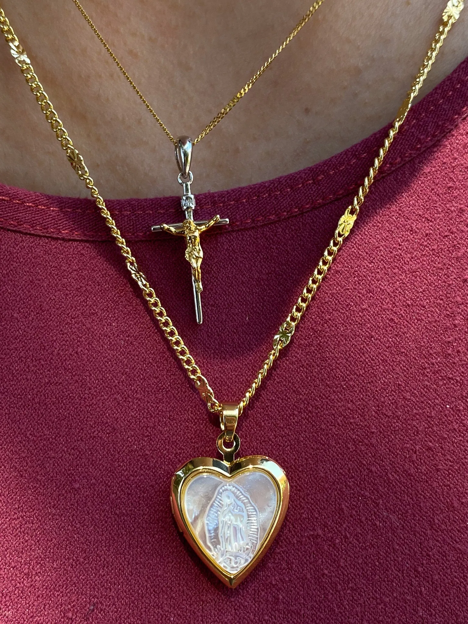 Pearlescent Virgencita Heart Locket Necklace