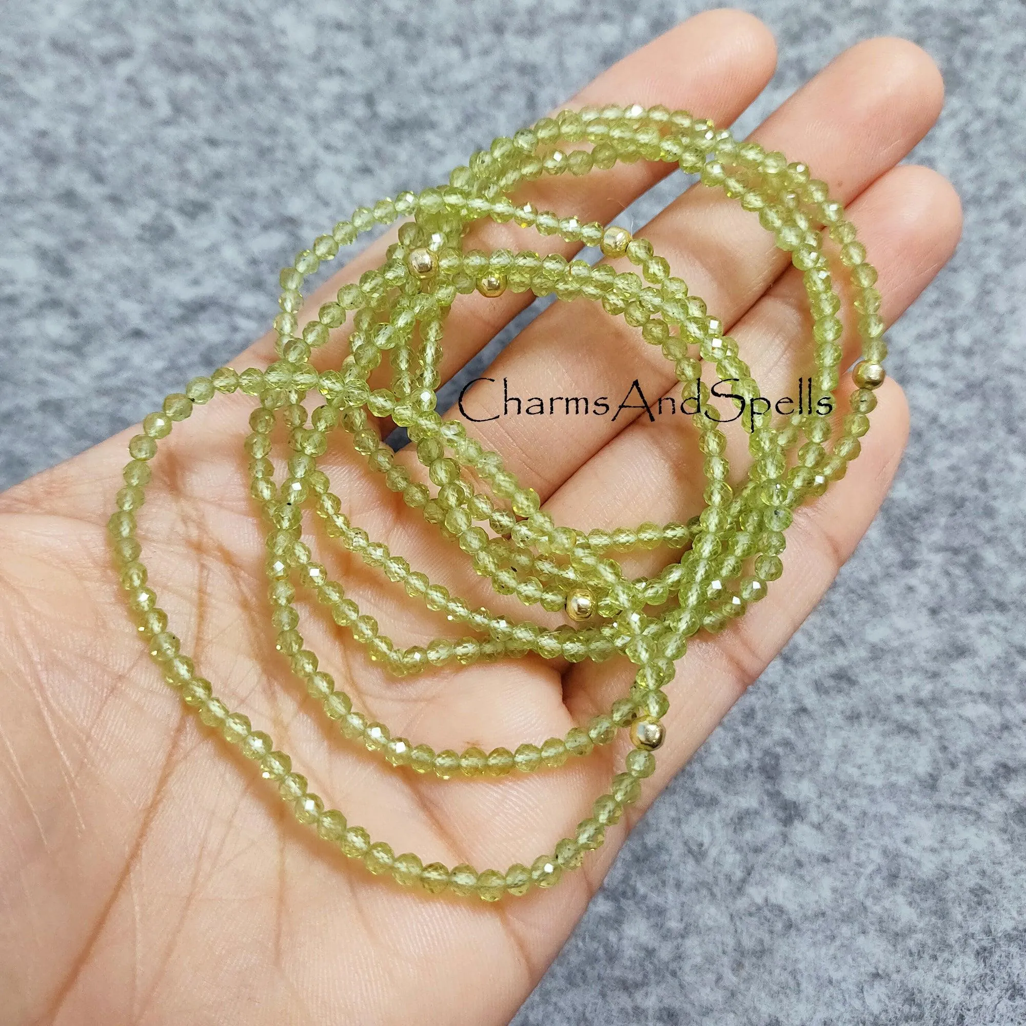 Peridot Stretch Bracelet, Delicate Beaded Peridot Elastic Jewelry, August Birthstone, Peridot Healing Crystal Bracelet, Stacking Jewelry