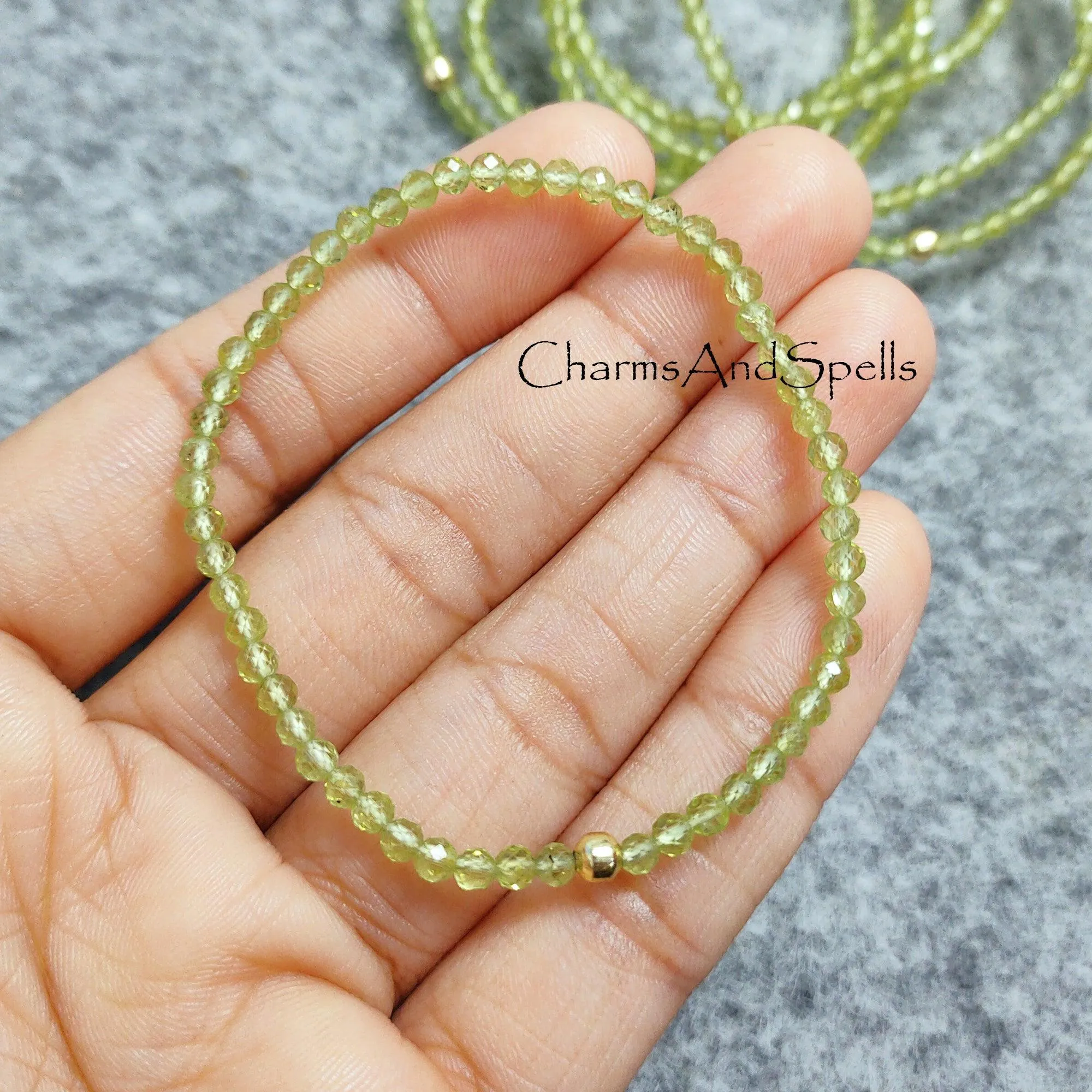 Peridot Stretch Bracelet, Delicate Beaded Peridot Elastic Jewelry, August Birthstone, Peridot Healing Crystal Bracelet, Stacking Jewelry
