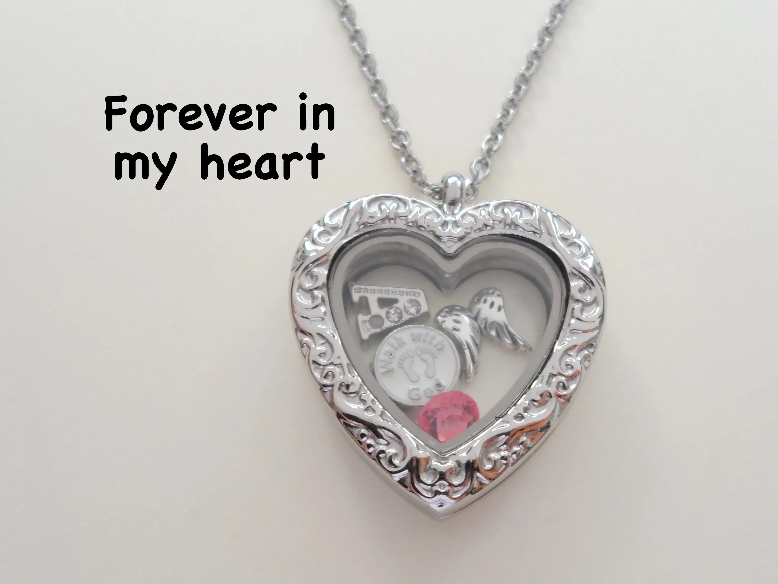 Personalized Forever in My Heart Stainless Steel Heart Locket Necklace for Infant Loss Memorial - by Jewelry Everyday