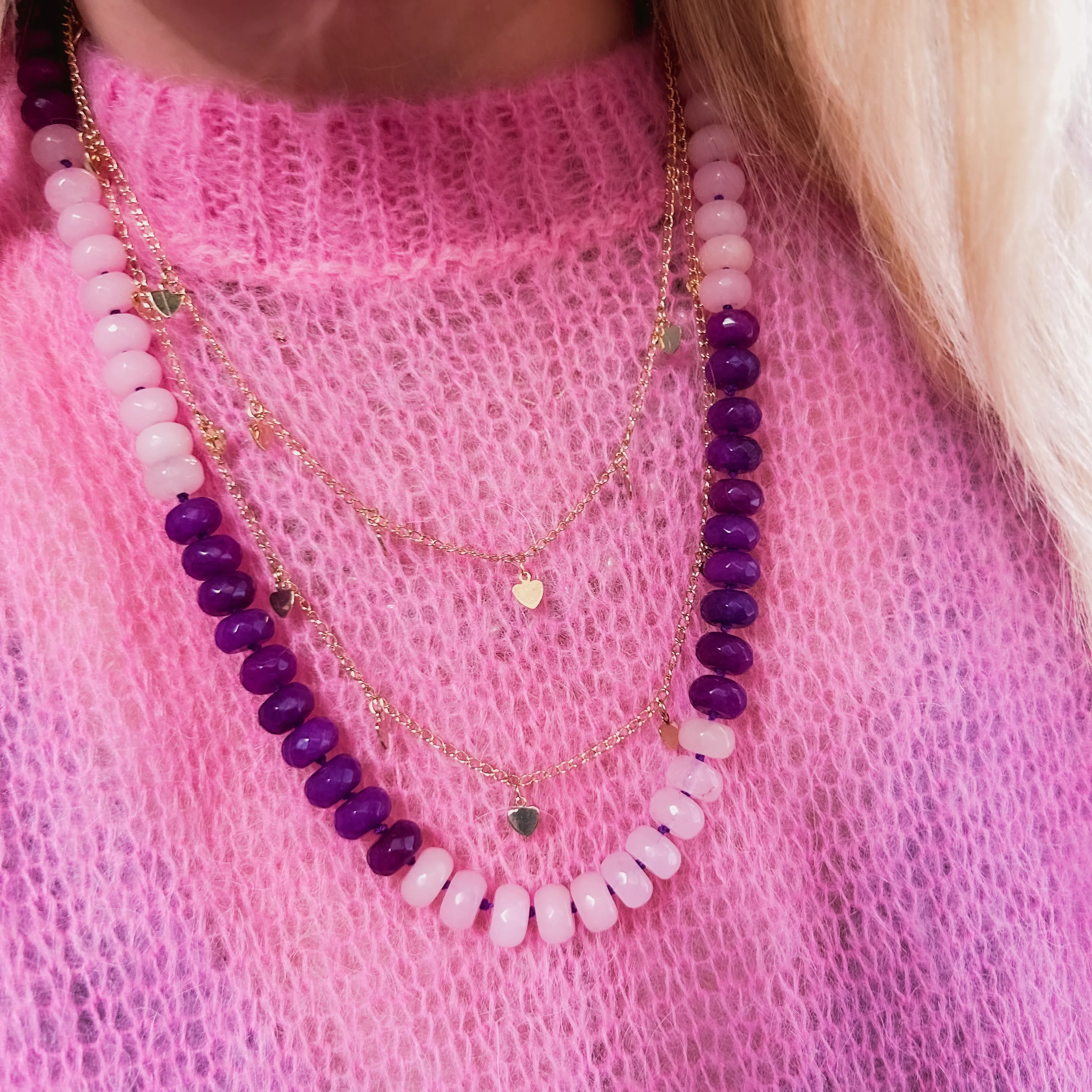 Pink & Purple - Jade Hand Knotted Necklace