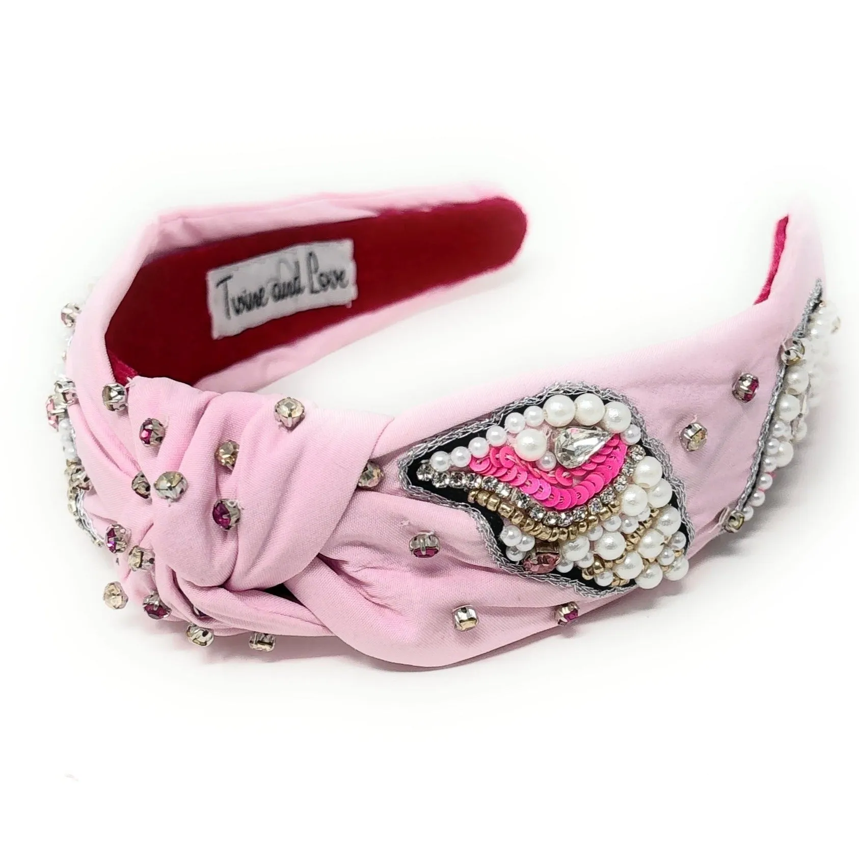 Pink Seashell Hand Beaded Knot Headband