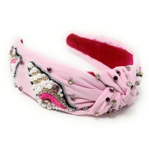 Pink Seashell Hand Beaded Knot Headband