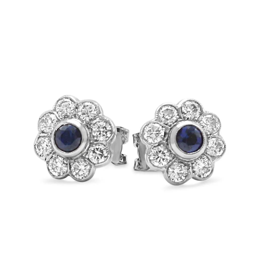 Platinum Diamond & Sapphire Daisy Cluster Earrings