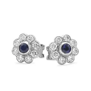 Platinum Diamond & Sapphire Daisy Cluster Earrings