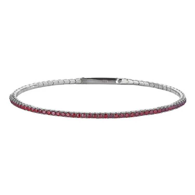 platinum finish sterling silver single row flexible bracelet with 1.75mm simulated garnet birthstones