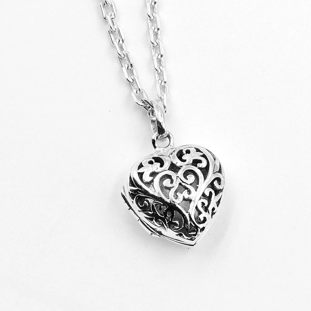 Puffed Heart Jali Silver Locket
