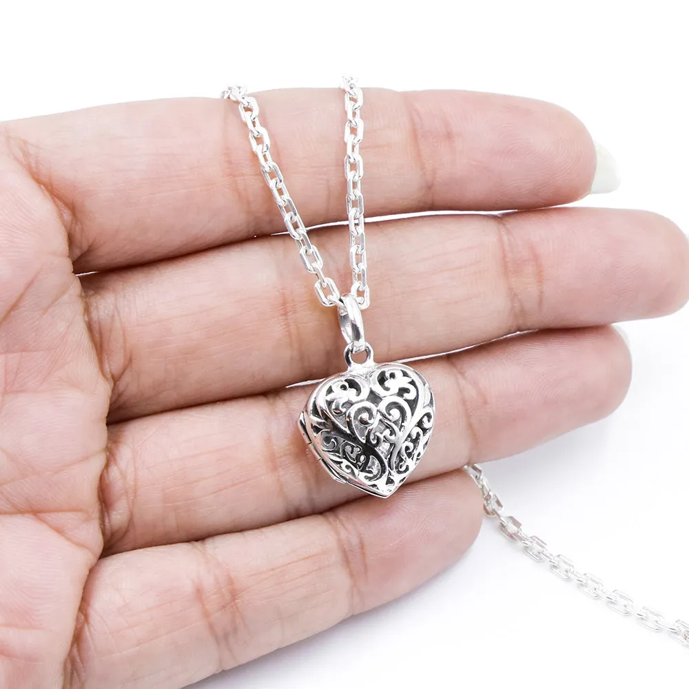 Puffed Heart Jali Silver Locket