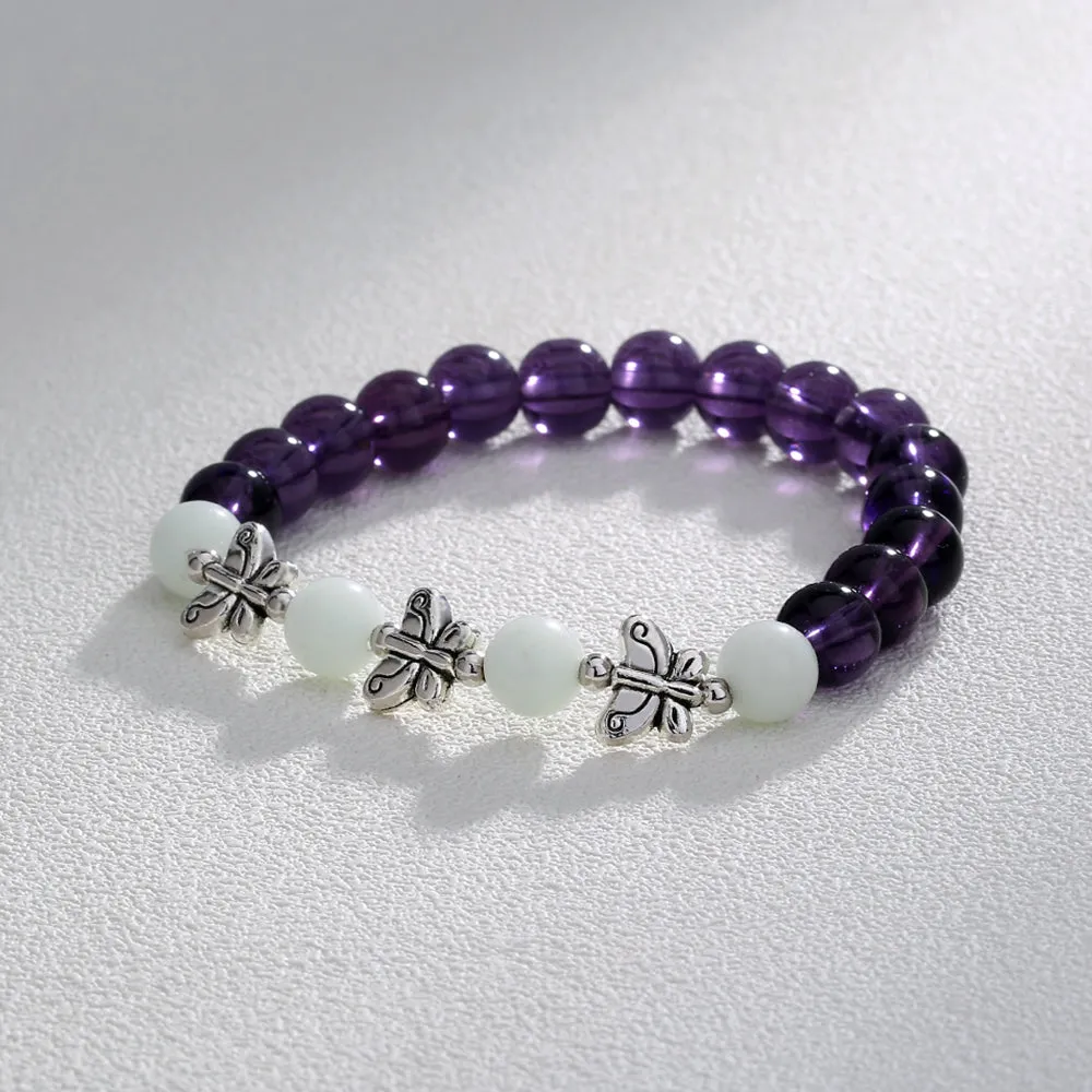 Purple Glass Beads Retro Butterfly Sky Blue Luminous Ball Bracelet Bracelet.Free Shipping.Delivery Time:2Weeks