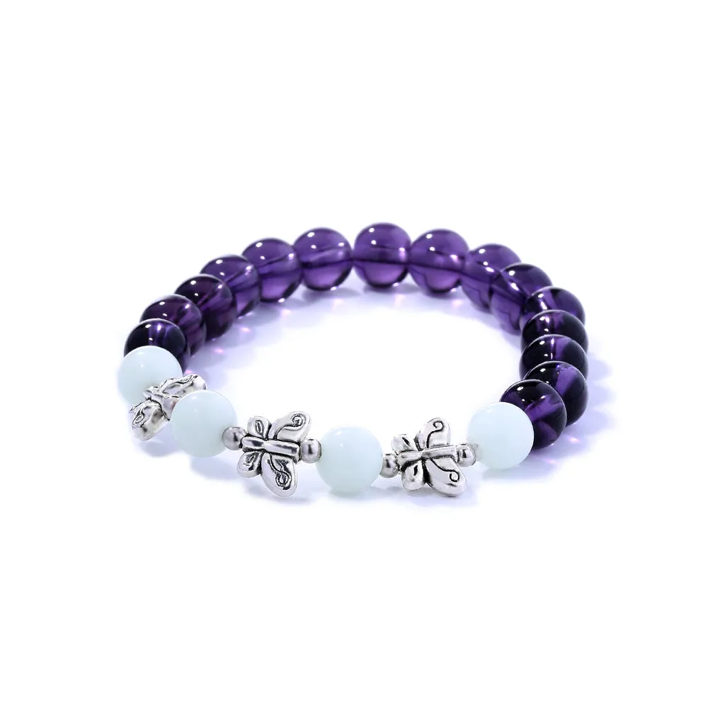 Purple Glass Beads Retro Butterfly Sky Blue Luminous Ball Bracelet Bracelet.Free Shipping.Delivery Time:2Weeks